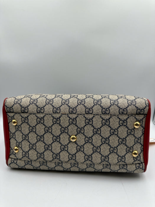 Gucci Red, Navy, Gray Coated Canvas Leather Gucci Supreme Top Handle Bag
