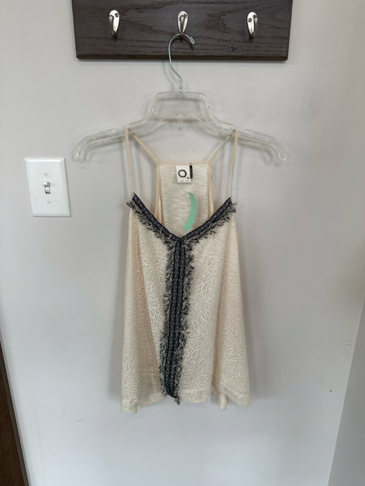 Akemi + Kin Size XS Cream & Black Polyester Blend Racer Back Lace Overlay Top