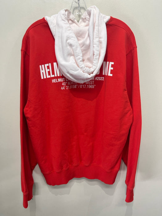 Helmut Lang Size XL Red Cotton Solid Hoodie Men's Jacket