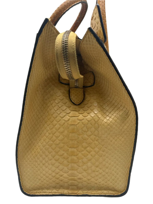 Celine Yellow Python Leather Zip Top Rolled Handles Bag