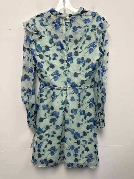 Diane Von Furstenberg Size 0 Sage Green & Blue Silk Long Sleeve Mock Neck Dress