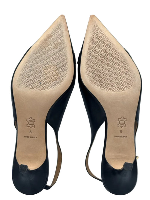 Tory Burch Shoe Size 8 Black Leather Upper Cap Toe Charm Detail Pump Slingbacks