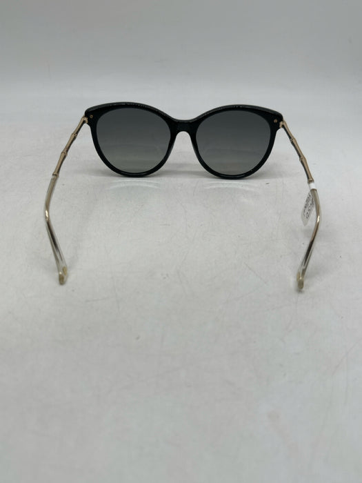 Gucci Black & Gold Acetate Cat Eye Bamboo Detail Gold Hardware Sunglasses