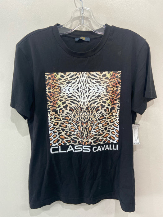 Cavalli Class Size S Black Tan & Cream Cotton Short Sleeve Cheetah T Shirt Top