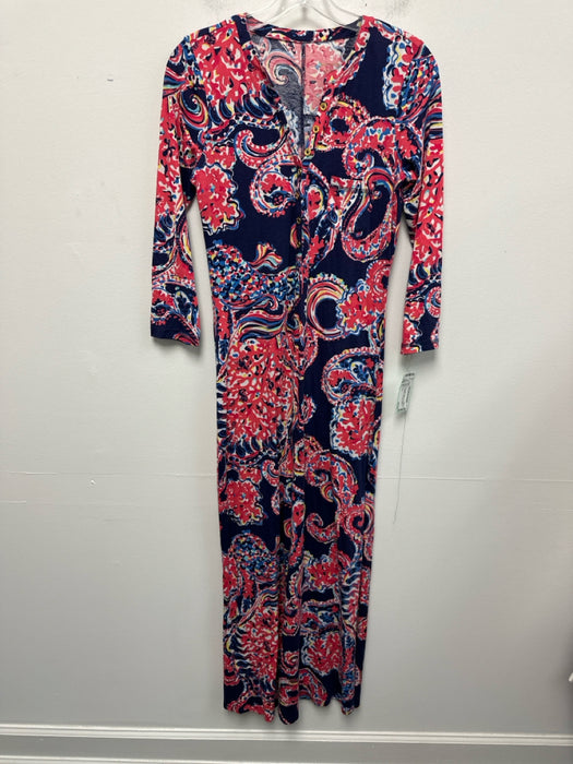 Lilly Pulitzer Size S Navy, Pink & Multi Cotton Long Sleeve Paisley Dress