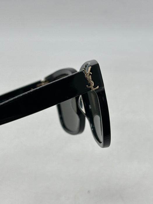 Yves Saint Laurent Black Acetate Gold Detail Logo Wayfarer Case Sunglasses
