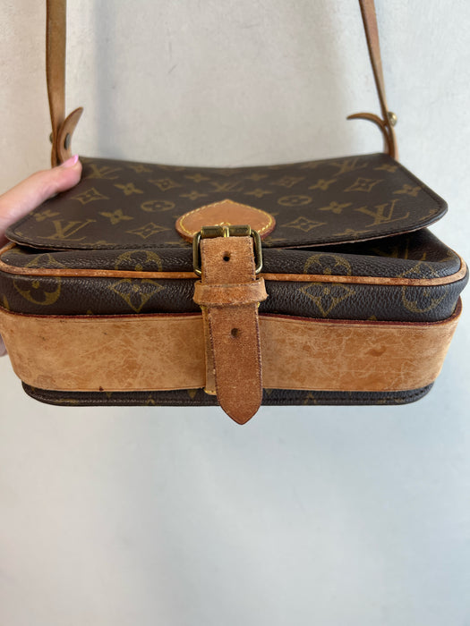 Louis Vuitton Brown Leather Buckle Detail Logo Print Brass Hardware Bag