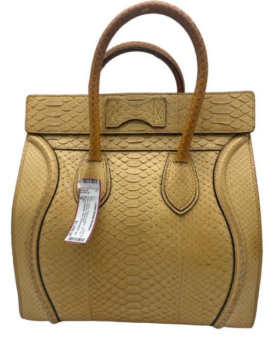 Celine Yellow Python Leather Zip Top Rolled Handles Bag