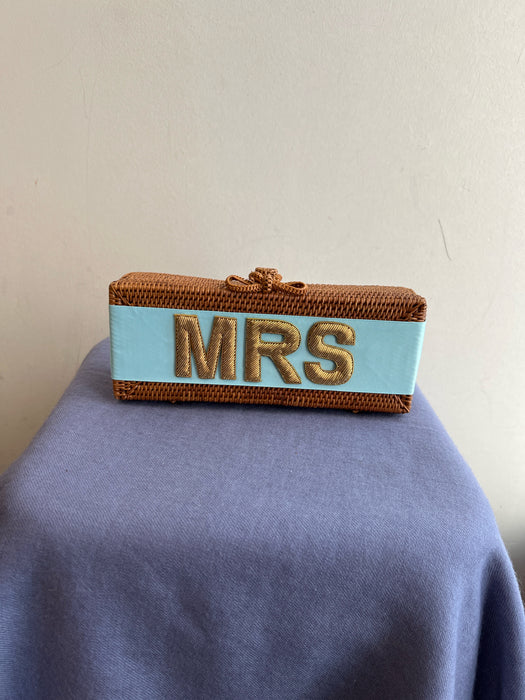 Lisi Lerch Brown & Aqua Wicker Hinge Rectangle Hard Shell Lettering Bag