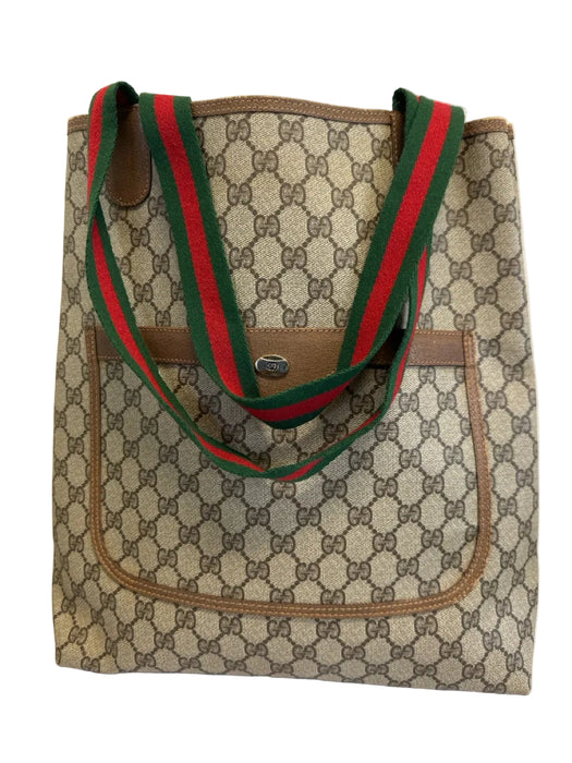 Gucci Beige & Brown Coated Canvas Web Stripe Guccissima Tote Bag