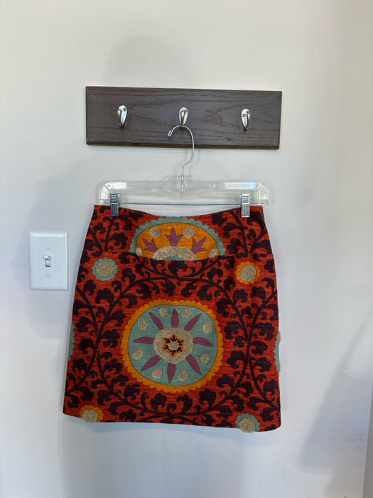 Sevier Skirts Size Est M Rust & Tan Cotton Side Zip Flower Mini Skirt