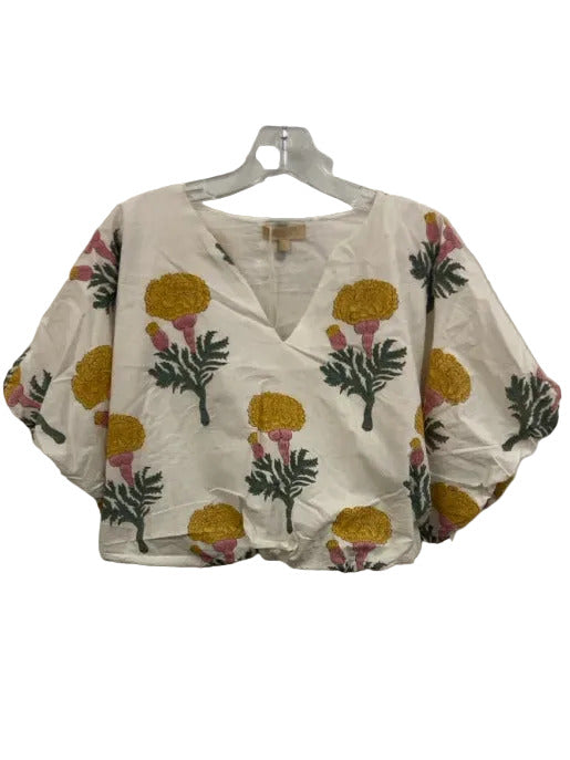 Marea Size L/XL Yellow, Green, Pink Cotton Short Puff Sleeve Crop Skirt Set