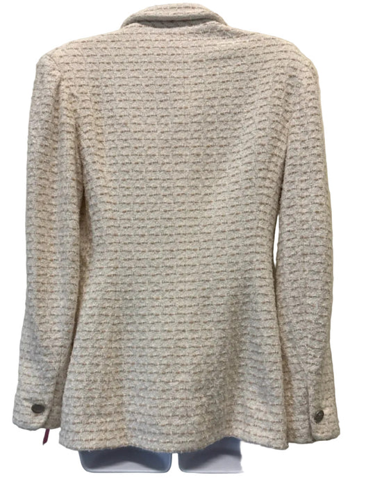 Chanel Size 40 / M white & tan Cotton & Wool Blend Tweed Silver Buttons Jacket