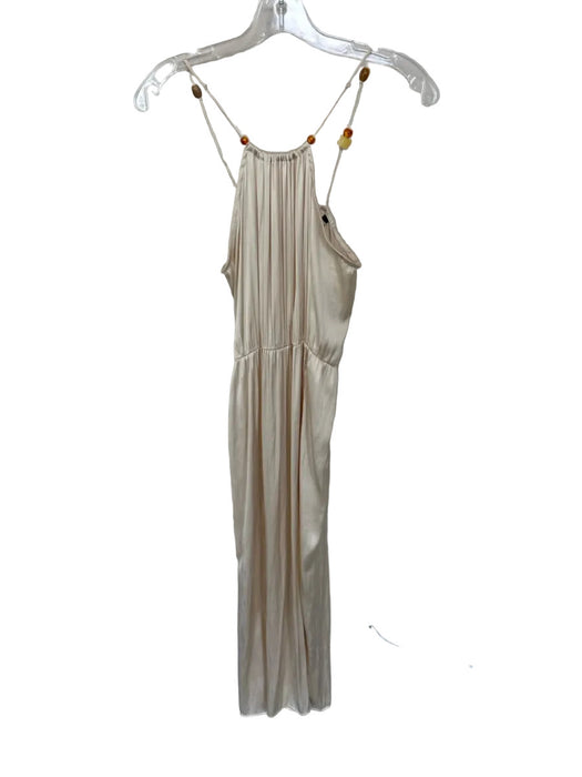 Zara Size XS Champagne Polyester Spaghetti Strap Beaded Detail Slit Maxi Dress