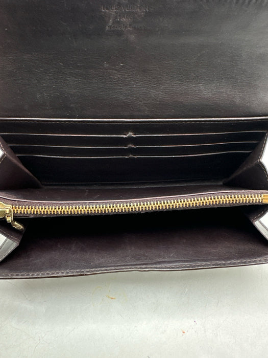 Louis Vuitton Brown Patent Leather Embossed Monogram Zip Pocket Wallets