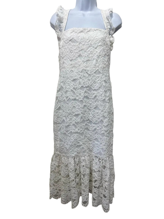 Likely Size 6 White Polyester Crochet Midi Lace Overlay Sleeveless Dress