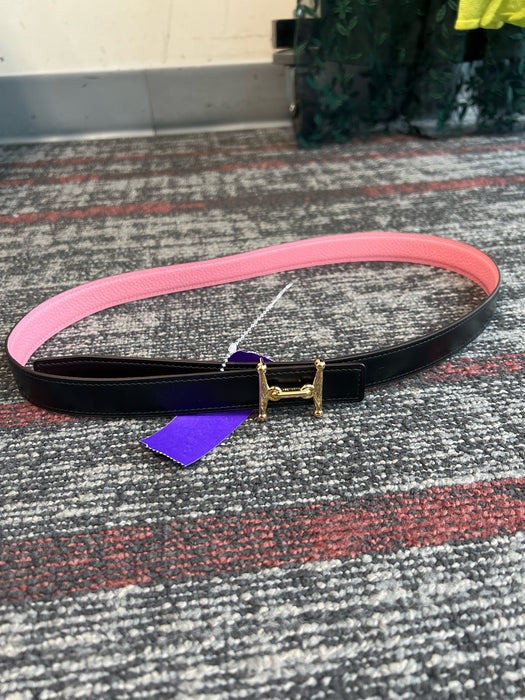 Hermes Black & Pink Leather goldtone hardware Smooth, black Pebbled, Pink Belts