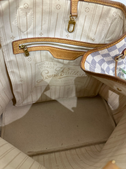 Louis Vuitton Cream, Blue, Brown Coated Canvas Top Handle Checkered Tote Bag