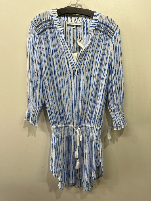 Heidi Klein Size M Blue & White Cotton Gauze Striped & Dots Smocked Waist Dress