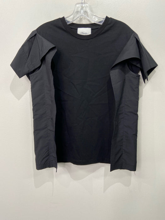 3.1 Phillip Lim Size S Black Cotton Blend Cap Sleeve Round Neck Top