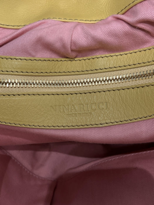 Nina Ricci Yellow & Black Leather Snake Skin Detail Gold Hardware Zip Close Bag