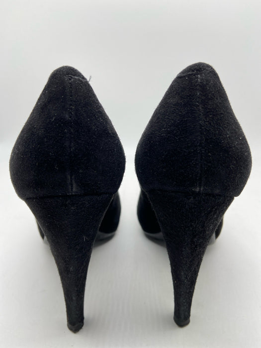 Tods Shoe Size 38 Black Suede Rubber Sole Almond Toe Pumps