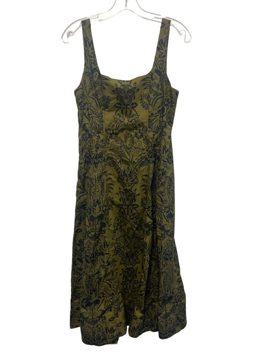 Ulla Johnson Size 8 Green & Black Cotton Sleeveless All Over Print Dress