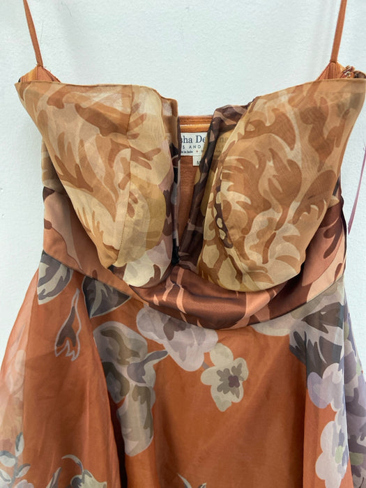 Geisha Designs Size M Orange, Brown & Multi Polyester & Rayon Floral Padded Gown