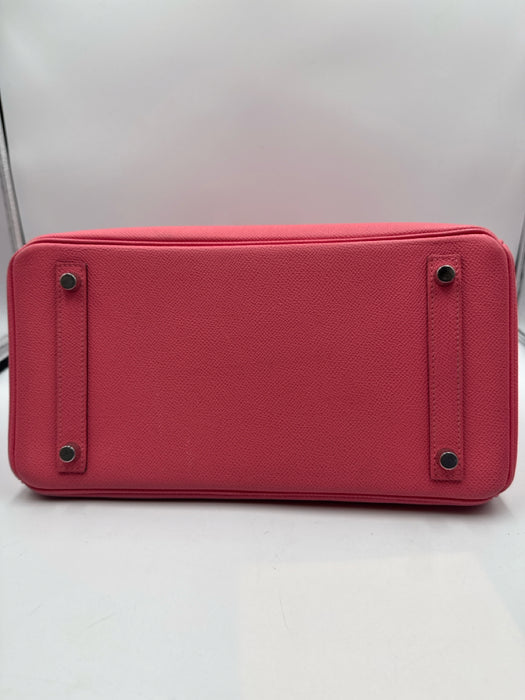 Hermes Pink Leather Top Handle Silver Hardware Birkin Certified by Entrupy Bag