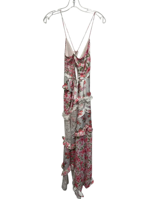 For Love & Lemons Size Small Pink, Green, White Polyester Spaghetti Strap Dress Pink, Green, White / Small