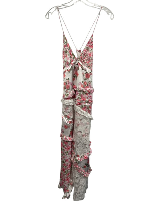 For Love & Lemons Size Small Pink, Green, White Polyester Spaghetti Strap Dress Pink, Green, White / Small