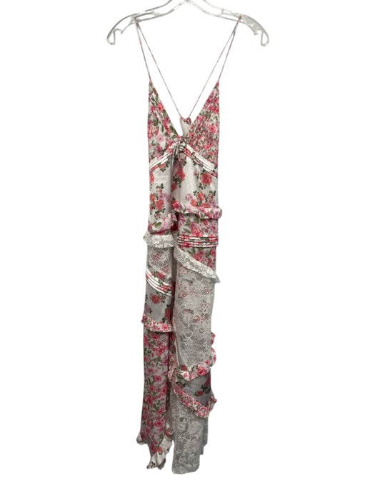 For Love & Lemons Size Small Pink, Green, White Polyester Spaghetti Strap Dress Pink, Green, White / Small