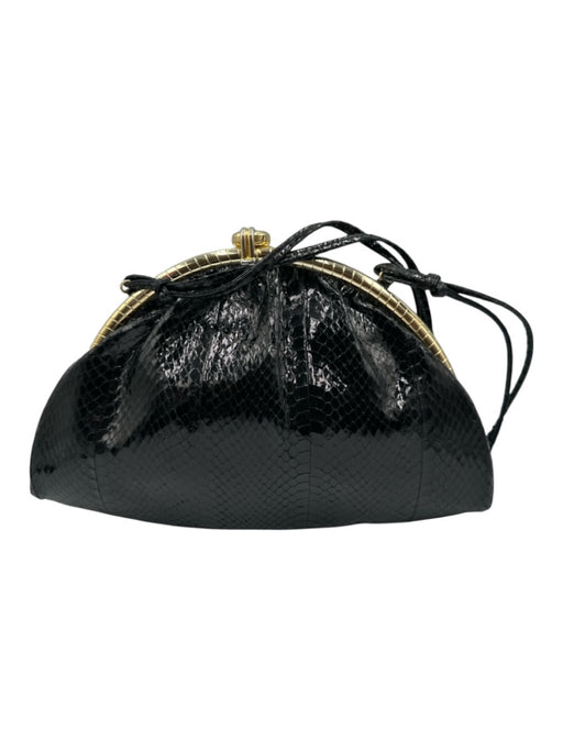Susan Gail Black & Gold Genuine Snake Latch Clasp Shoulder Strap Clutch Bag Black & Gold / Small