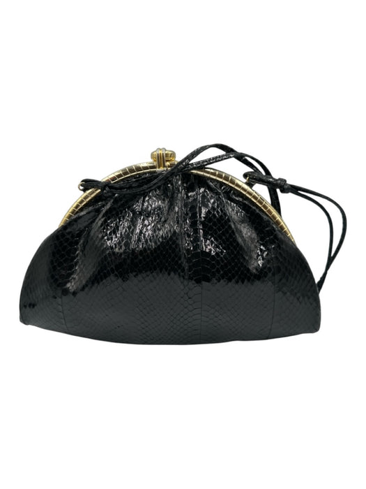 Susan Gail Black & Gold Genuine Snake Latch Clasp Shoulder Strap Clutch Bag Black & Gold / Small