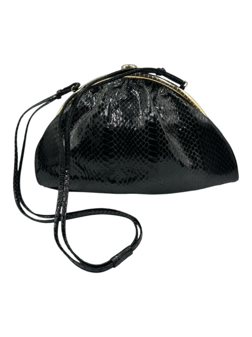 Susan Gail Black & Gold Genuine Snake Latch Clasp Shoulder Strap Clutch Bag Black & Gold / Small