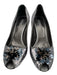 Prada Shoe Size 38 Silver & Black Leather Sequin Floral Peep Toe Low Heel Pumps Silver & Black / 38