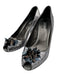 Prada Shoe Size 38 Silver & Black Leather Sequin Floral Peep Toe Low Heel Pumps Silver & Black / 38