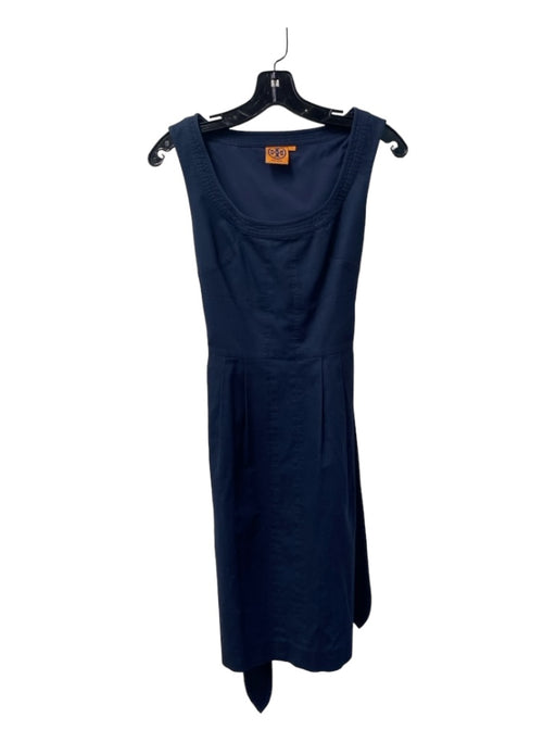 Tory Burch Size 2 Navy Cotton Scoop Neck Sleeveless Belted Pleated Dress Navy / 2