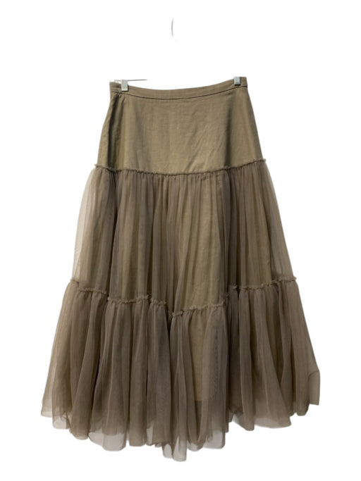 Anthropologie Size S Moss Cotton Blend Tulle Overlay Side Zip Tiered Skirt Moss / S