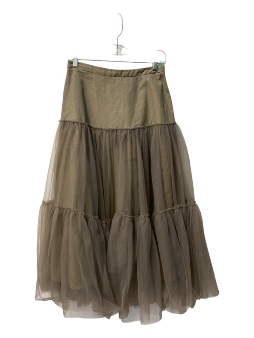 Anthropologie Size S Moss Cotton Blend Tulle Overlay Side Zip Tiered Skirt Moss / S