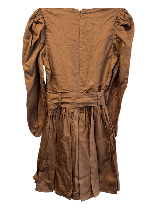 La Roque Size S Brown Cotton V Neck Long Sleeve Knee Length Back Zip Dress Brown / S