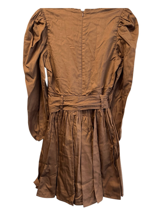 La Roque Size S Brown Cotton V Neck Long Sleeve Knee Length Back Zip Dress Brown / S