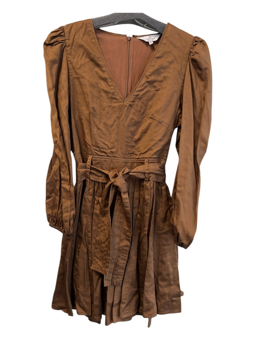 La Roque Size S Brown Cotton V Neck Long Sleeve Knee Length Back Zip Dress Brown / S