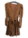 La Roque Size S Brown Cotton V Neck Long Sleeve Knee Length Back Zip Dress Brown / S