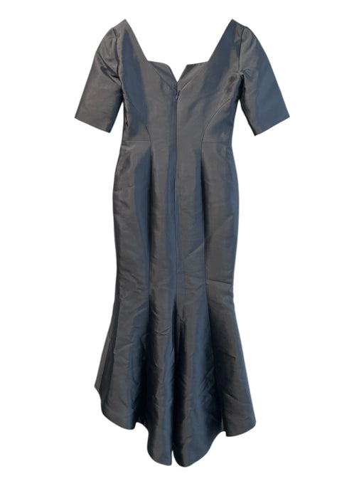 Frascara Size 4 Dark Gray Silk & Wool Split V Neck Short Sleeve Back Zip Dress Dark Gray / 4