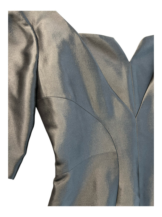 Frascara Size 4 Dark Gray Silk & Wool Split V Neck Short Sleeve Back Zip Dress Dark Gray / 4