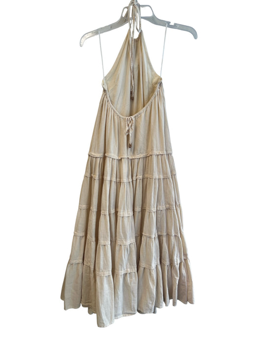 Free People Size XS Cream Cotton Halter Neck Tiered Maxi Open Back Dress Cream / XS