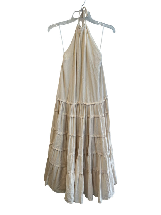 Free People Size XS Cream Cotton Halter Neck Tiered Maxi Open Back Dress Cream / XS