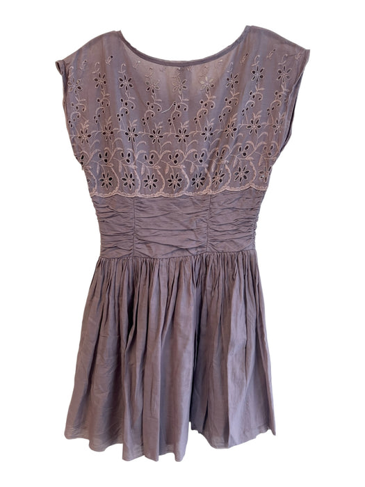 Free People Size 4 Mauve Cotton Eyelet Overlay Slip Inc Shirred Waist Mini Dress Mauve / 4