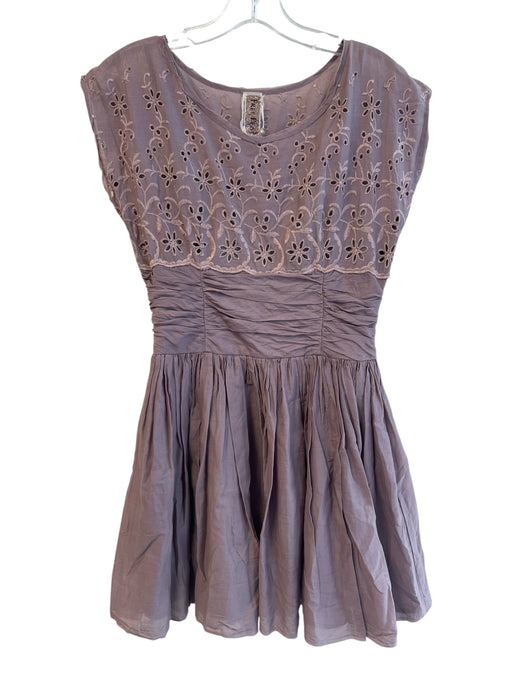 Free People Size 4 Mauve Cotton Eyelet Overlay Slip Inc Shirred Waist Mini Dress Mauve / 4